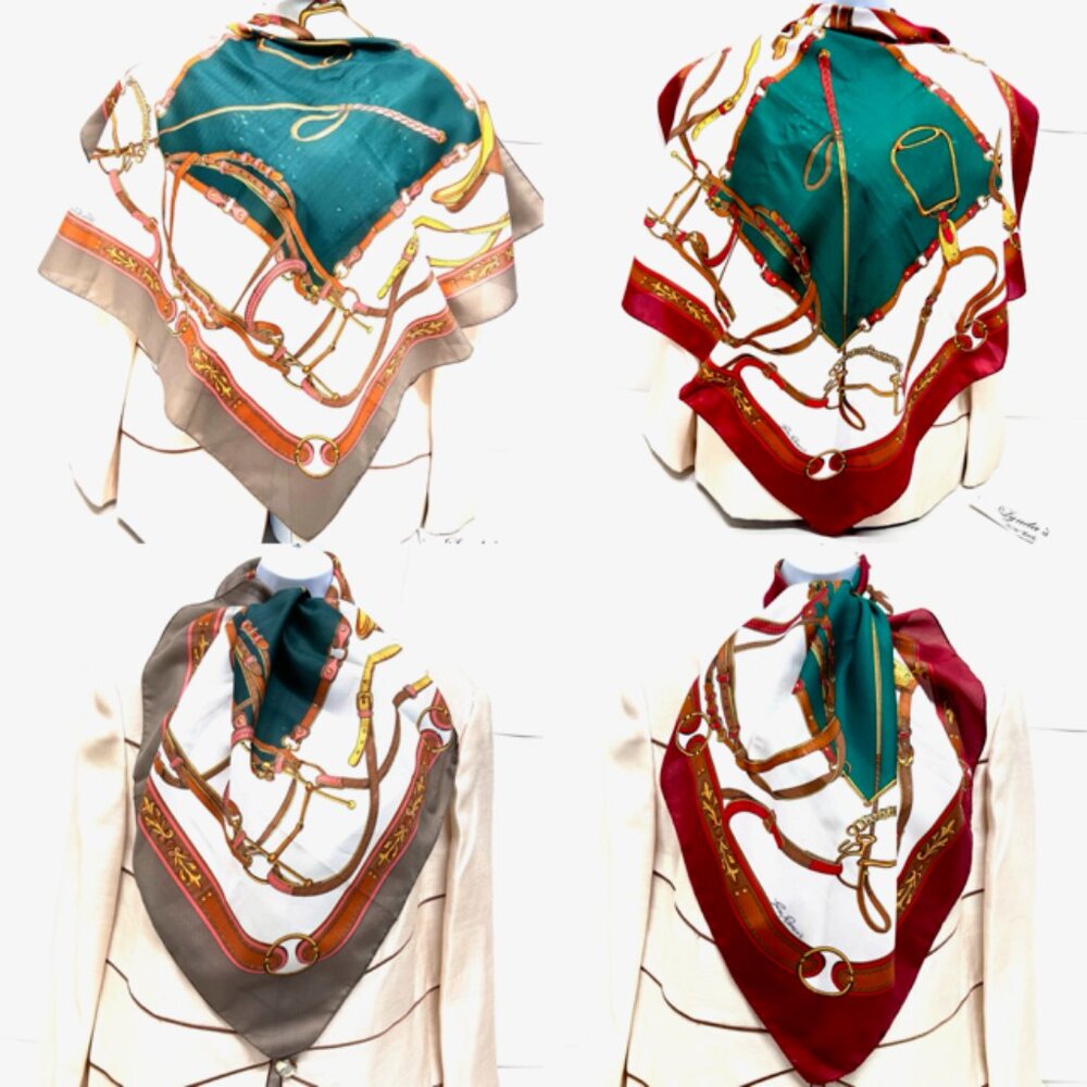 (2) Jim Renoir Southwest Vibes 100% Polyester  Scarf 31x31" Burgendy Green(47)